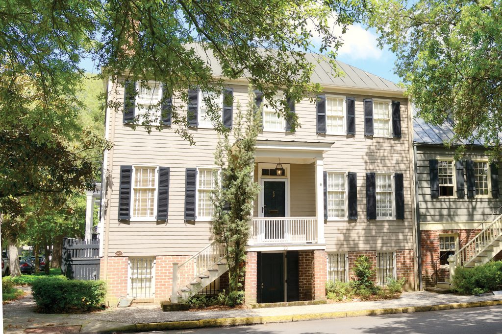 Exterior of two-story building with a basement